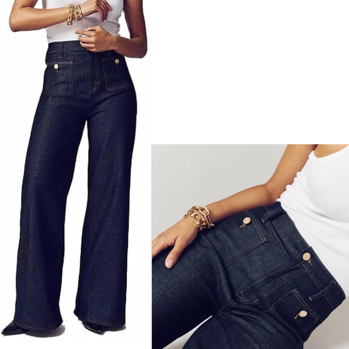 Le favori d'Oprah - Pantalon Large de Marin à contrôle du Ventre, Jean à Jambe Large Chiccurva, Jean préféré d'Oprah (A,XL)