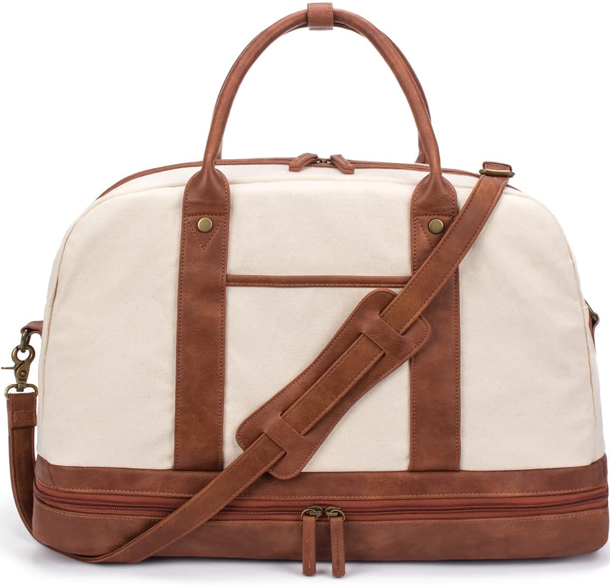 BOLOSTAWomen's Large Beige Canvas Travel Duffel Bag with Shoe Compartment,  Perfect for Weekend Trips or Daily Use