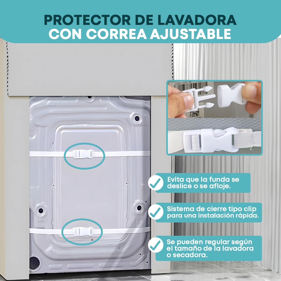 Funda Lavadora Exterior Impermeable, Soporte Lavadora, Pack Funda Lavadora Con x4 Patas Antibrivaciones, Compatible Lavadoras 7-8Kg y 9-10Kg , Protección Contra Lluvia, Sol y Reducción de vibraciones