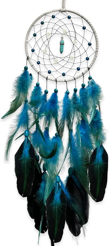 Blue Dream Catchers Glow in The Dark Turquoise Gem Dreamcatcher for Boys Girls Kids Bedroom Handmade Decor Wall Hanging