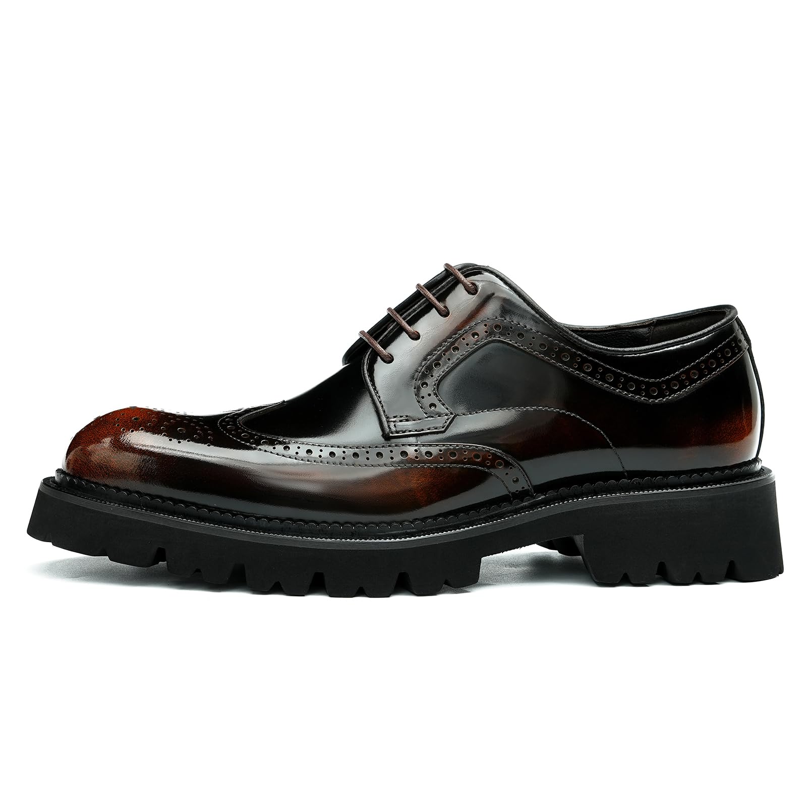 Generisch Herren Lackleder Dicke Sohle Brogues Formelle Schnürschuhe Kleid Schuhe