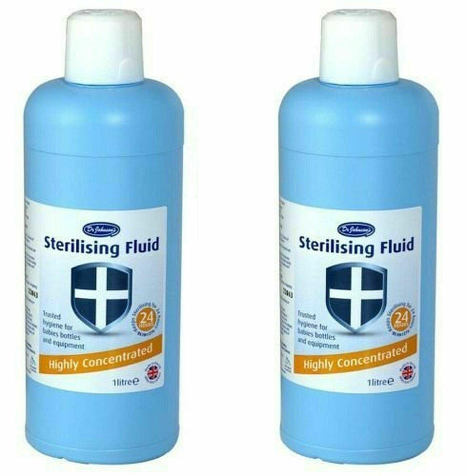 Dr Johnson's Highly Concentrated Sterilising Fluid - 1 Liter (Pack of 2) - Ensuring Hygiene with Baby Bottle Cleaner - Cold Water Steriliser for Ultimate Cleanliness