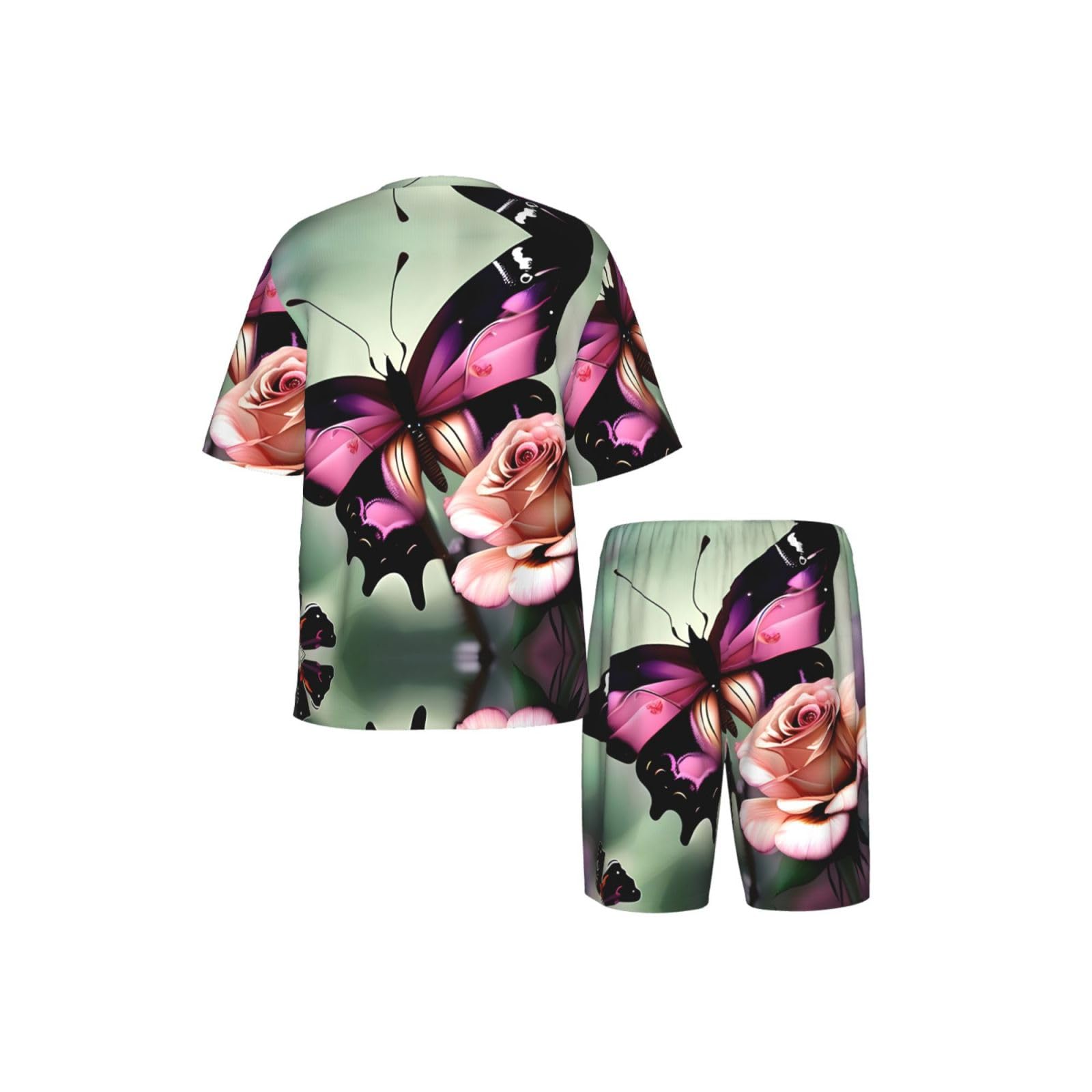 Conjunto de pijama clásico con estampado de flores y mariposas para hombre, pantalones cortos de pijama suaves para hombre, perfecto para las noches de verano