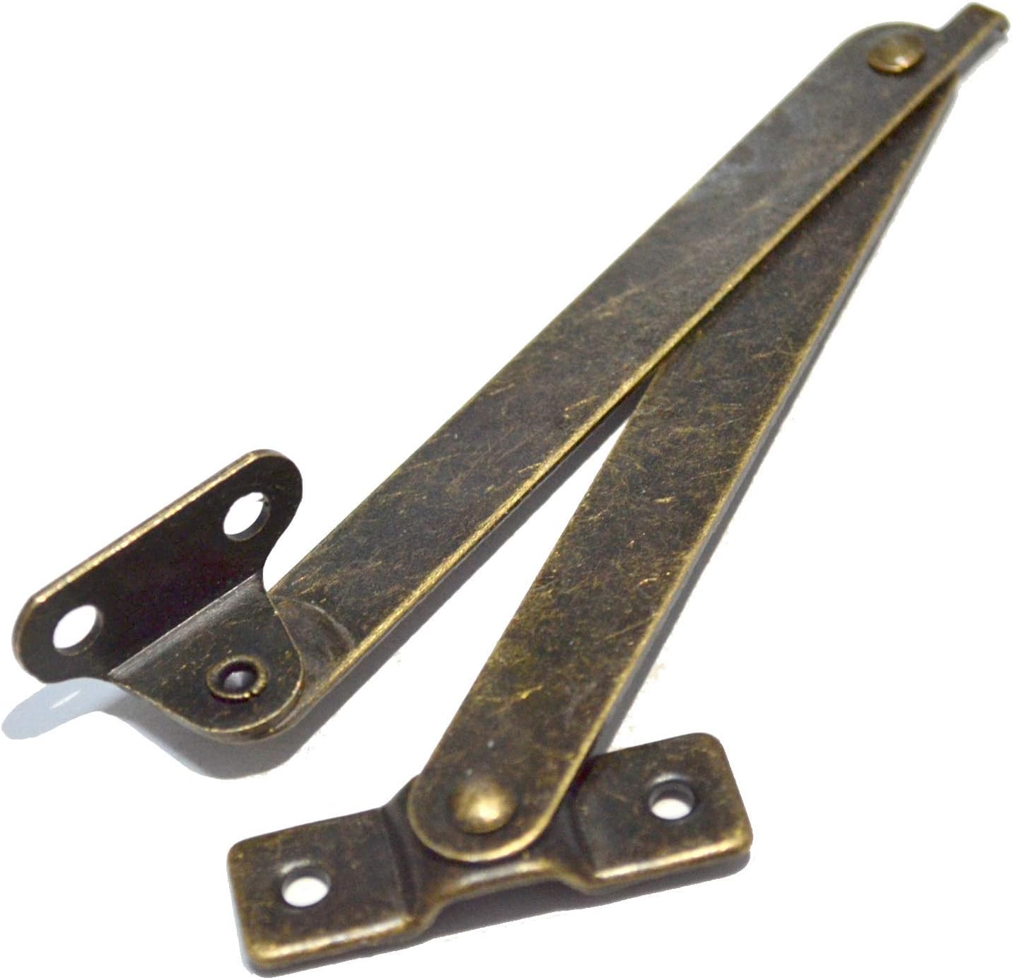 4 Pcs Bronze Lid Folding Support Hinges Brass Lift Up Stay Hinge Lid Display Bracket for Furniture Wooden Boxes Jewelry Case Chest Cabinet Cupboard (Folded Length:4-1/4", Width:3/8")