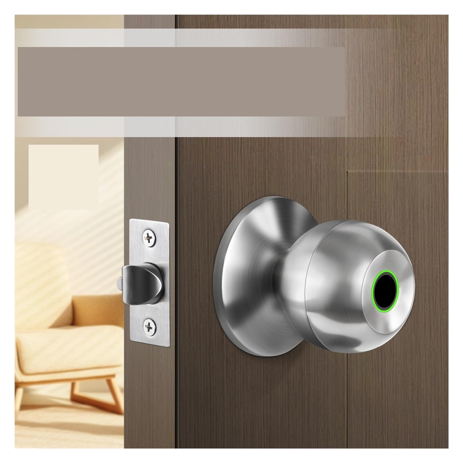 Serrure de porte intelligente ‎Sans fil WiFi Biométrique Bouton d'empreinte digitale Contrôle par application Boule Installation facile(Silver)