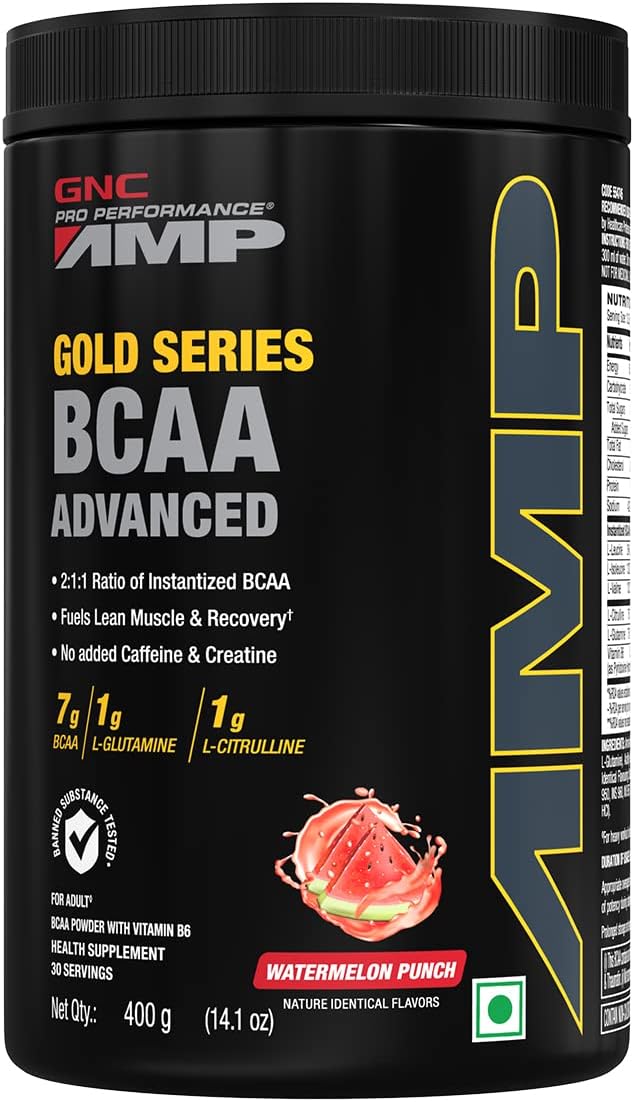 GNCAMP Gold Series BCAA Advanced | 400 gm | 30 Servings | Fastest Muscle Recovery | Maximized Workout Performance | Formulated In USA | 7g BCAA | 1g L-Glutamine | 1g L-Citrulline | Watermelon Punch
