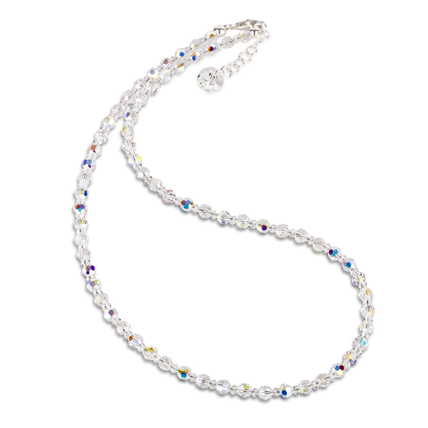 Schöner Schmuck-DesignBeautiful SD Necklace 4 mm Crystal Beads Crystal Aurora Boreale 925 Silver