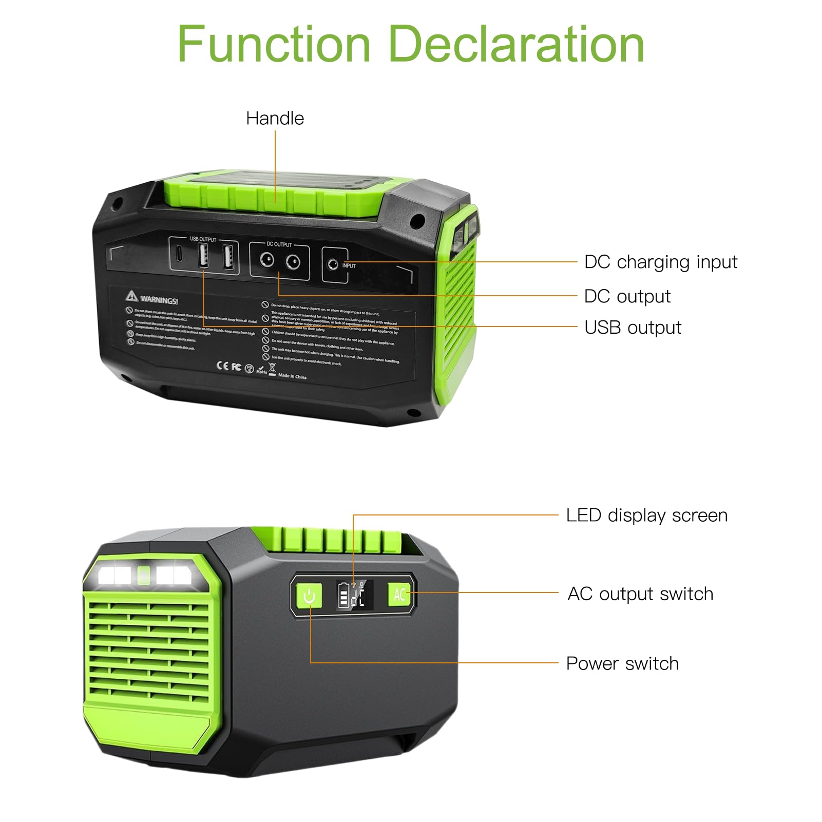 Shkalacar Stazione Elettrica Portatile, 200W 173Wh Generatore con Luci a LED per Casa, Backup di Emergenza, Campeggio in Viaggio su Strada (Plug)