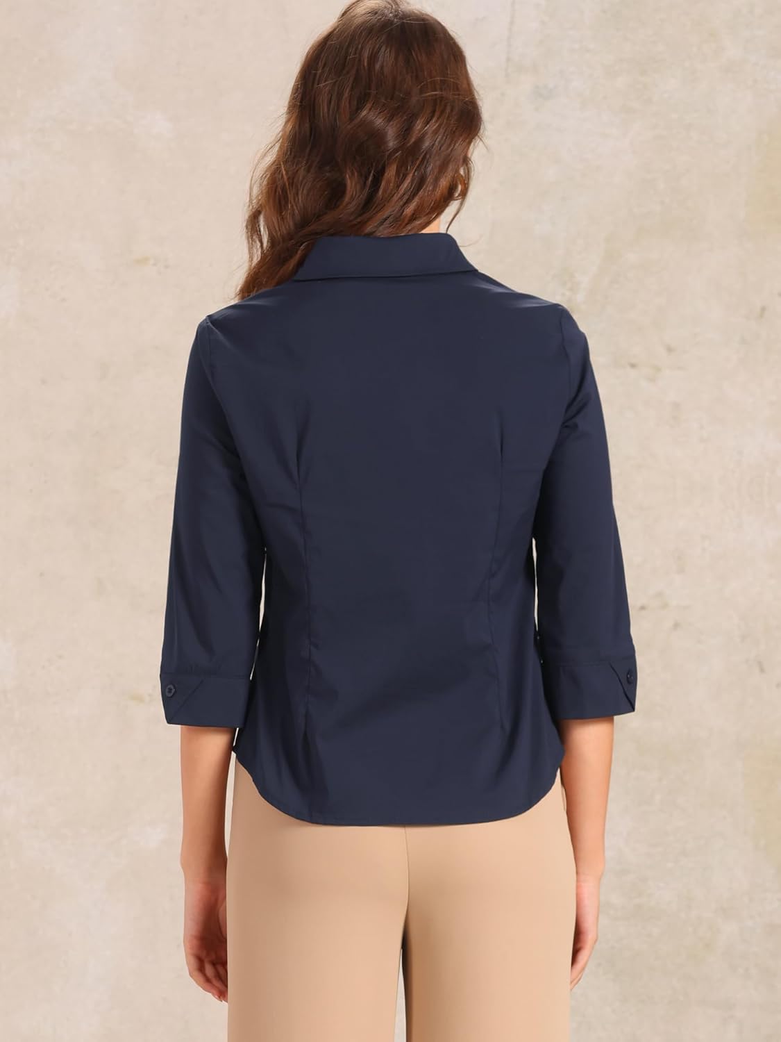 Allegra K Button Down Collared Shirt for Women's 3/4 Sleeves Split Cuff Business Formal Top - Image 3