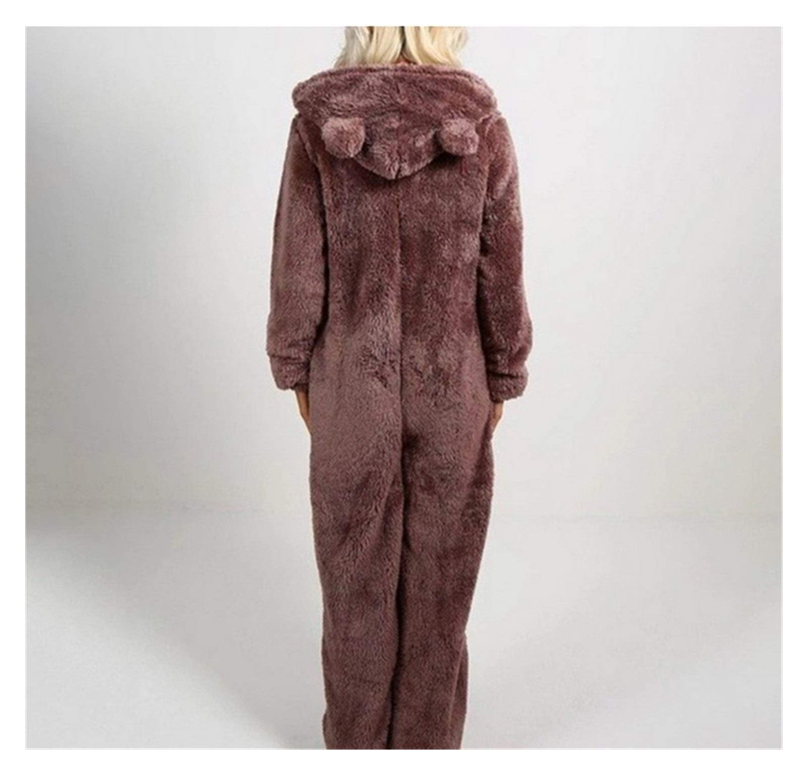 Vrouwen Sexy Onesie Pyjama Butt Button Terug Flap Jumpsuit Sherpa Romper Nachtkleding Een Stuk Rits Bodycon Leuke Oor Kap,Roze,S