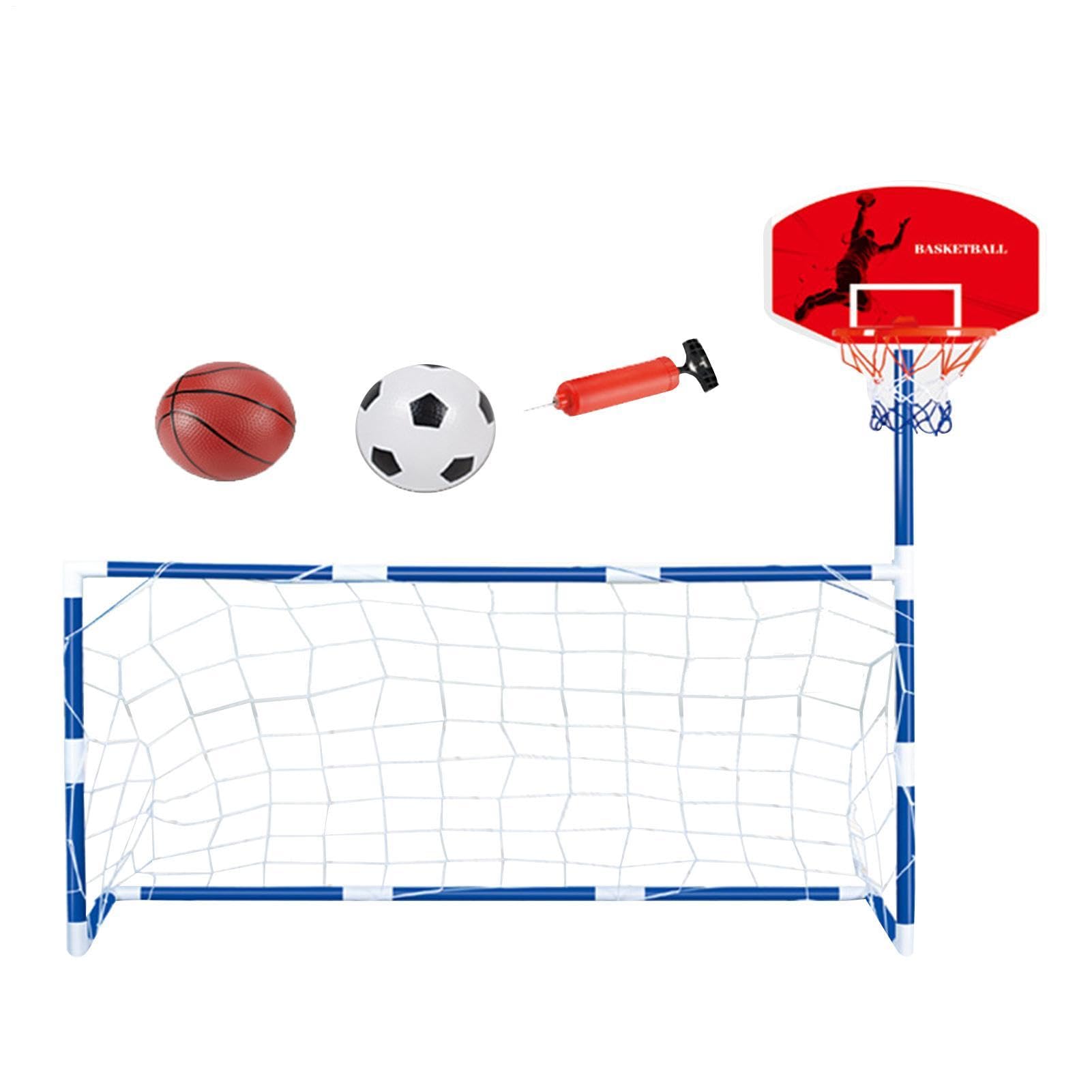 Koszyk do koszykówki dla małych dzieci do użytku wewnątrz – 2 w 1 centrum sportowe dla dzieci | Kosz do koszykówki wewnątrz i na zewnątrz, bramka do piłki nożnej/piłki nożnej, zestaw do zabawy, prezenty dla dzieci