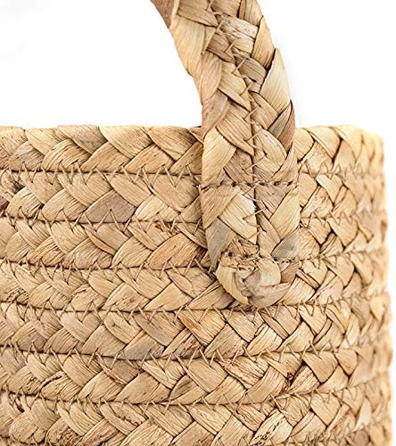 æ Seagrass Woven Storage Baskets Set of 2, Small Woven Basket with Leather Handle, Jute Woven Farmhouse Hanging Basket Storage Bins for Flower, Plants, Towels