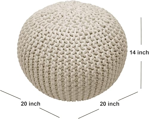 Miniatura 3 de FRELISH DECOR Puf Otomano Redondo Tejido a Mano 100% Algodón Puf Reposapiés - Puf de Punto - Saco de Frijoles de Punto - Silla de Piso para Sala de