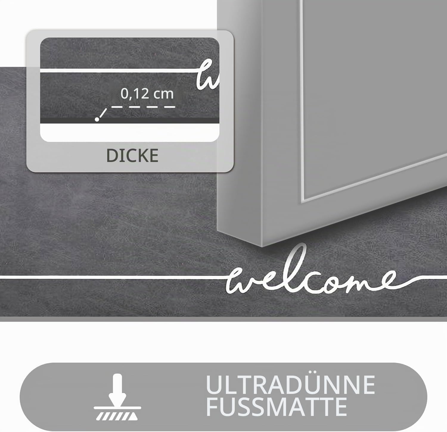 Willkommensmatte für den Innenbereich, ultradünne Fußmatte, 0,3 cm dünne Fußmatten für den Inneneingang, rutschfeste Gummi-Rückseite, waschbare Fußmatte, lichtbeständig, saugfähig, flaches