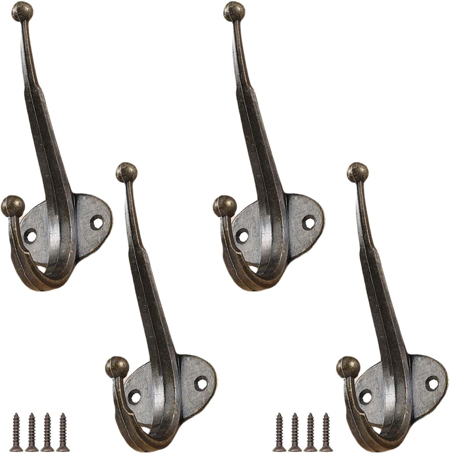 PAQWTYB Hooks, 4 Pack Metal Double Hook Retro Coat Rack