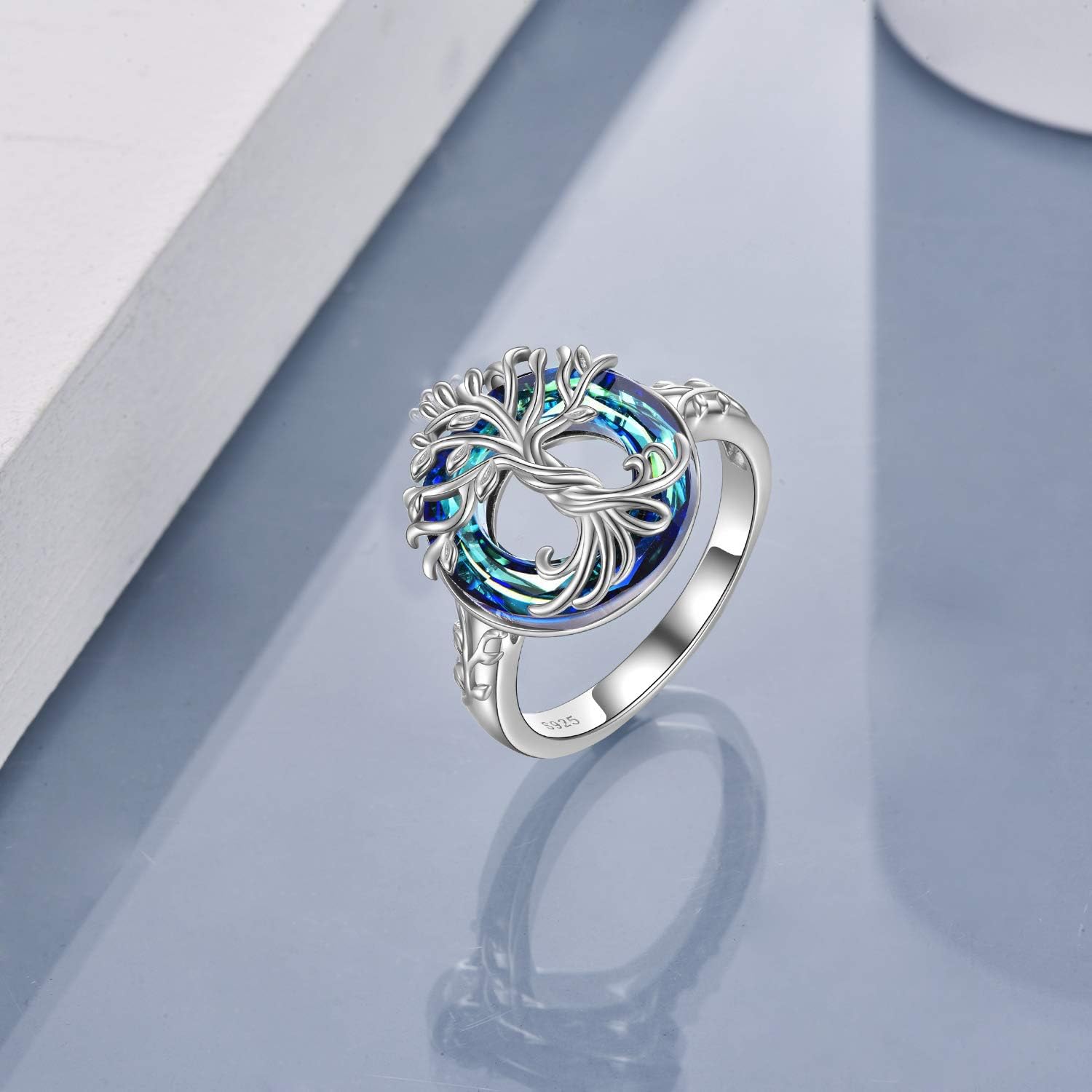 TOUPOP Tree of Life Ring 925 Sterling Silver Family Tree Rings Crystal Jewelry Birthday Christmas Gifts for Women - Image 5