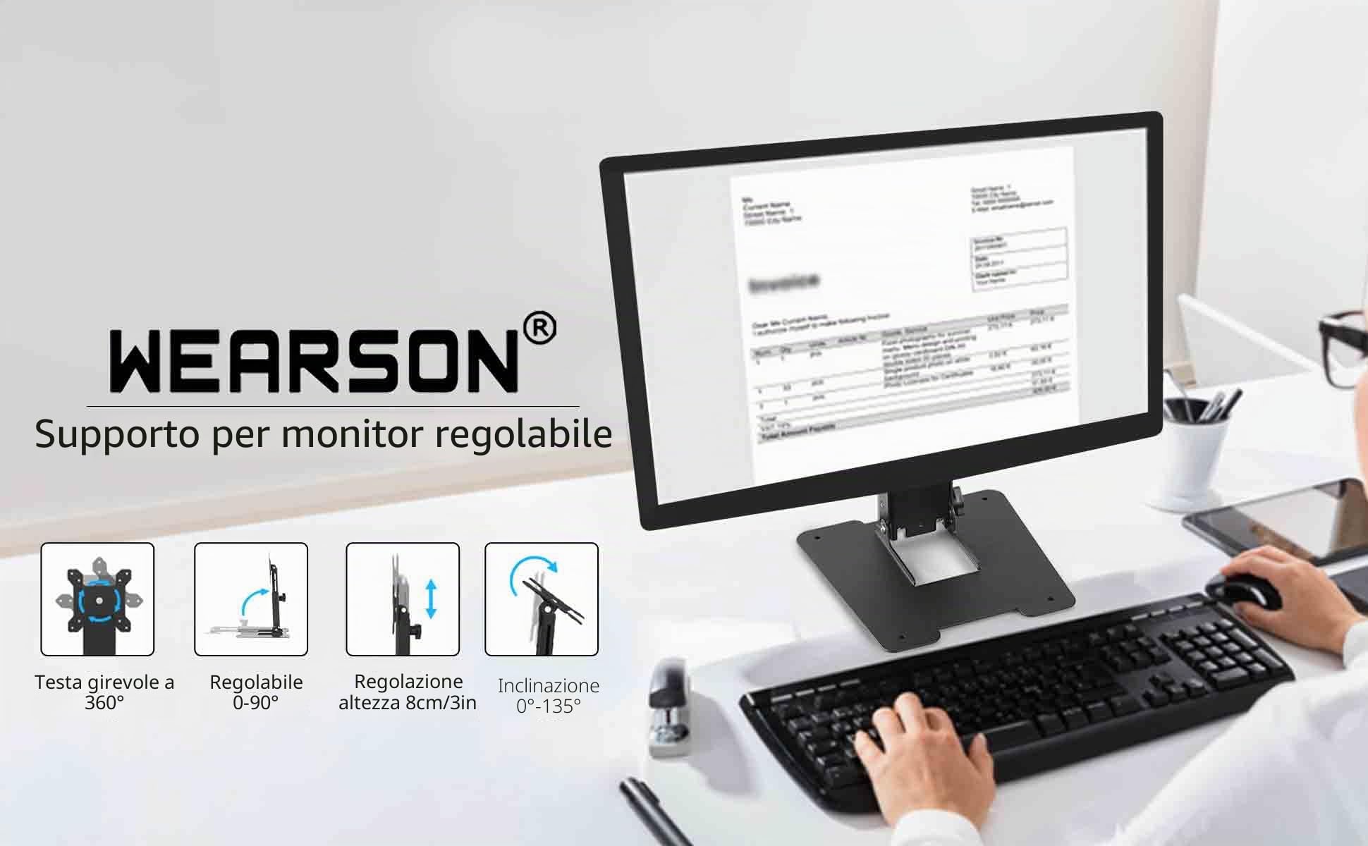 VESA Supporto per Monitor pieghevole - Altezza Regolabile per singolo Monitor di Schermo fino a 28 pollice Aggiornato Wearson WS-03T
