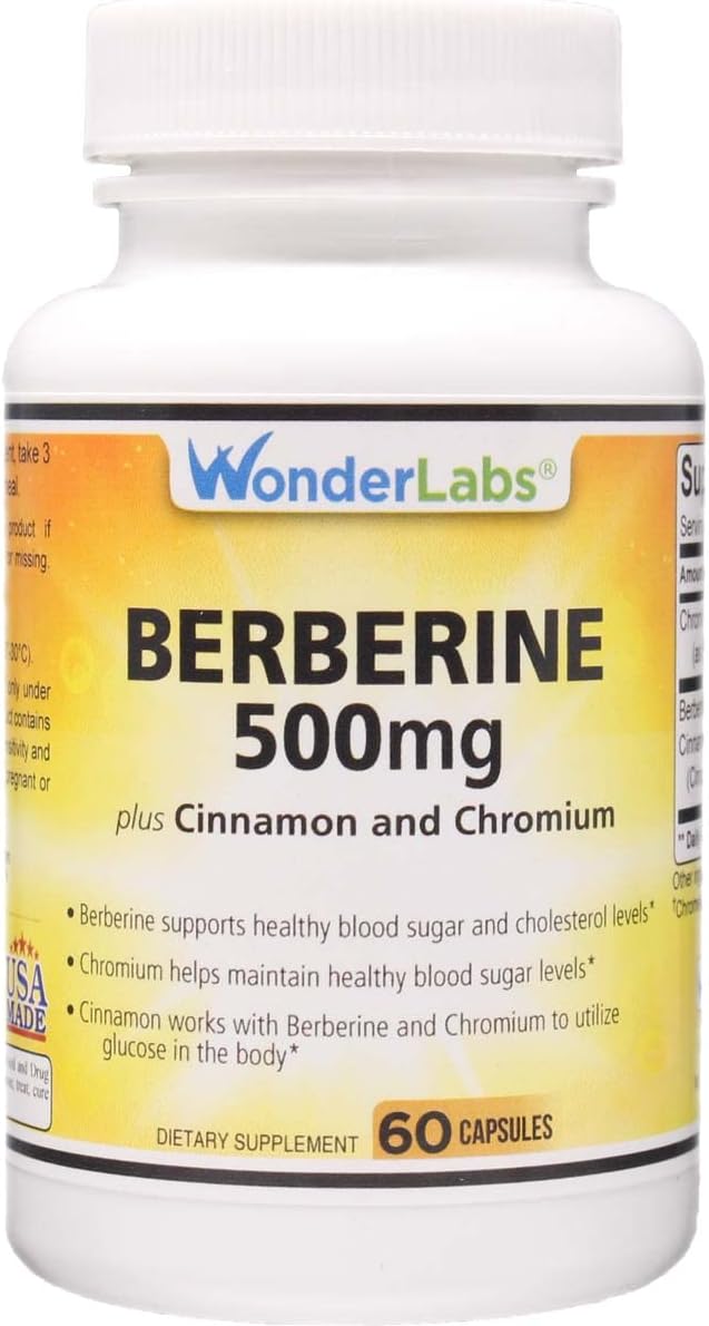 Berberine HCL 500mg + Cinnamon & Chromium Maintenance for Glucose, Metabolism, Heart & Immune System Health Gluten & GMO Free – 60 Capsules