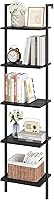 ELYKEN 5-Tier Black Ladder Shelf: Sturdy Wood & Metal Wall-Mounted Bookshelf, Vintage Leaning Storage Rack for Living Room, Bedroom, Office