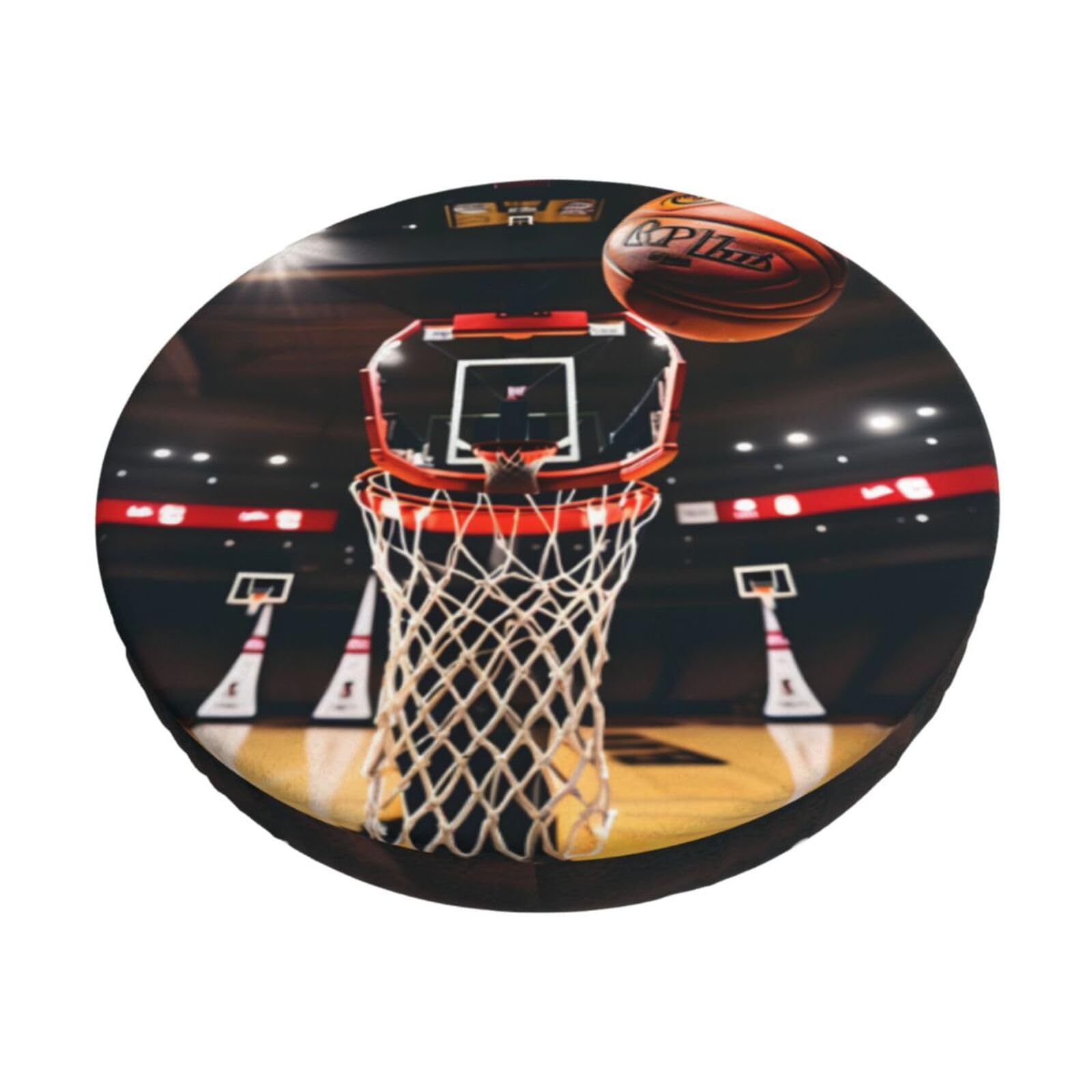 ACVnbm Basketball Print Round Bar Chair Cushion Cover, Elastic Chair Protector For Kitchen Bar Dining