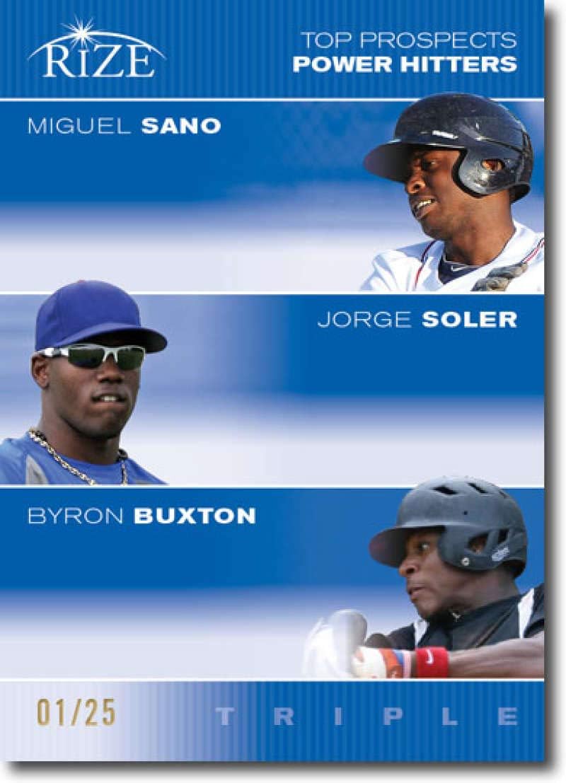 2012 Leaf Rize Draft Blue Top Prospects Triple #JB-EH-NM Jairo Beras/Elier Hernandez/Nomar Mazara Rangers Dominican Republic (Rookie/Prospect Insert Emerald Paragon Card) MLB Baseball Card /25 NM-MT