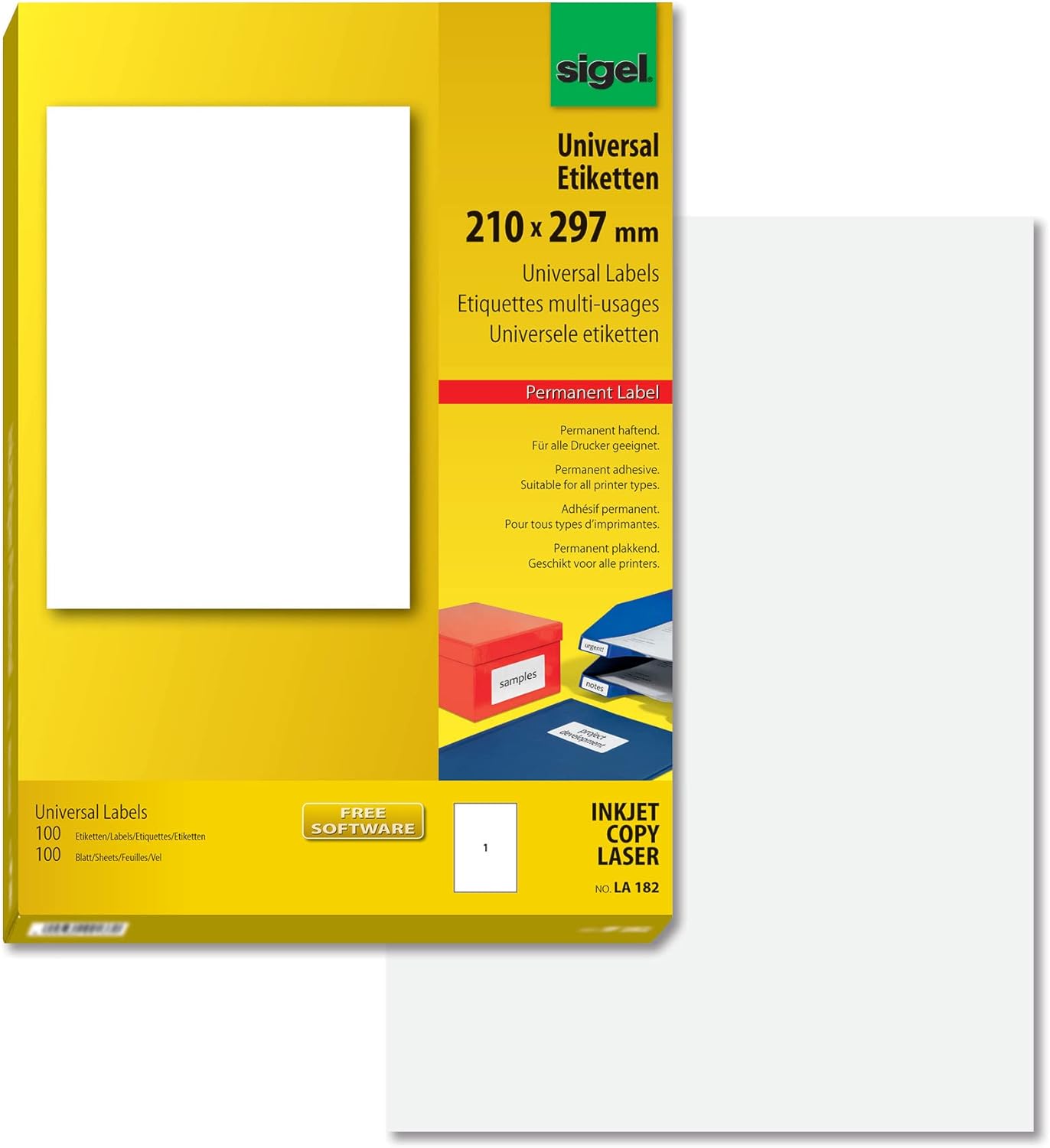 SIGEL La182, 100 Étiquettes Multifonctions, Format 21 X 29,7 cm, pour