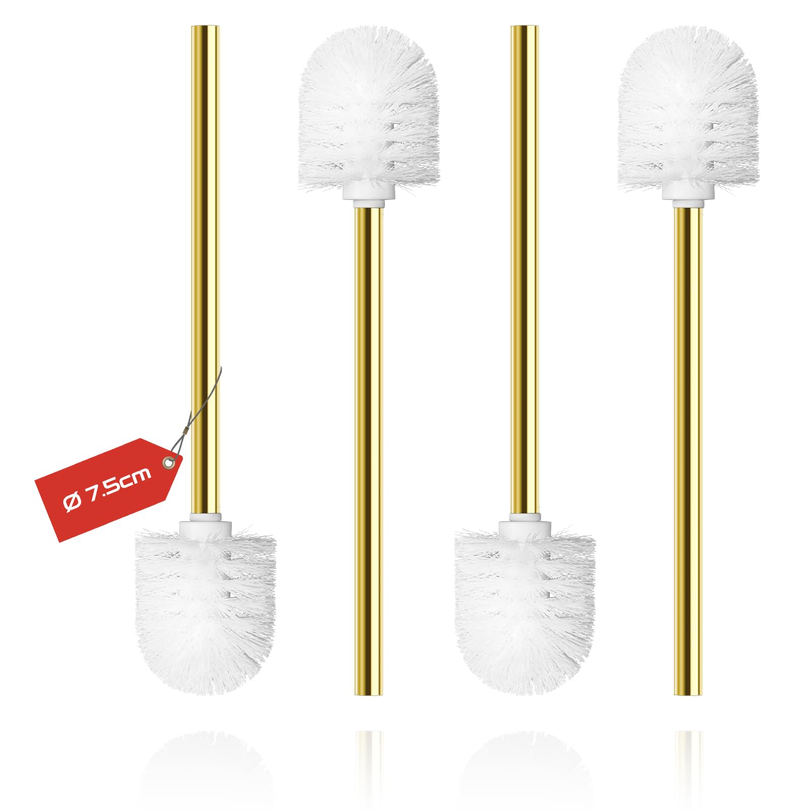 Toilet Brush, 4PCS Toilet Brushes with Stainless Steel Handle, Standing Stainless Steel Toilet Brushes for Bathroom Toilet-Ergonomic, Elegant,Durable (Gold & White)