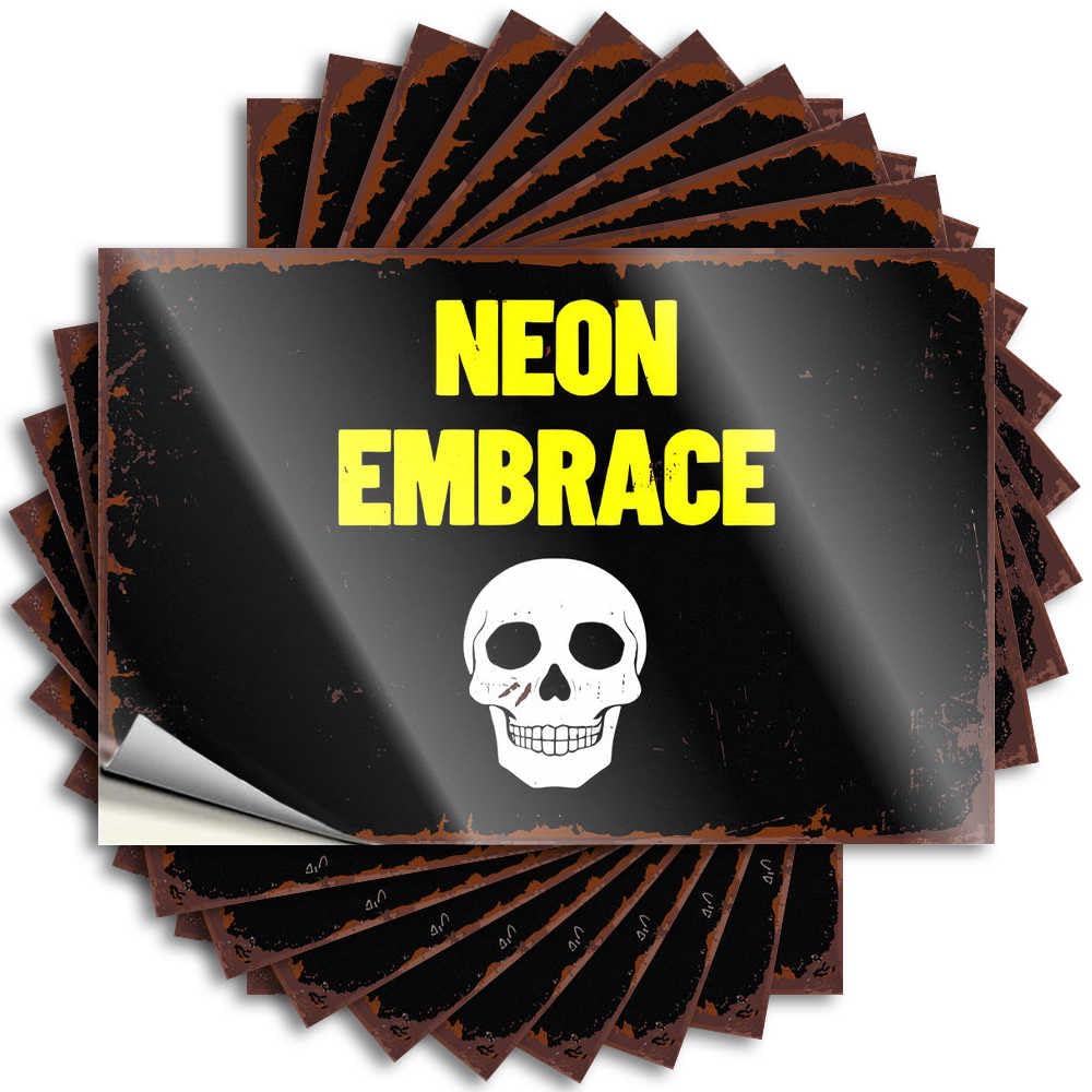 Western, Tattoos Funny Hard Quote Stickers, Love No Residue Decals for Luggage | Indoor Party Favor Custom Neon Embrace: A Glowing Skull Celebration(8X12CM)