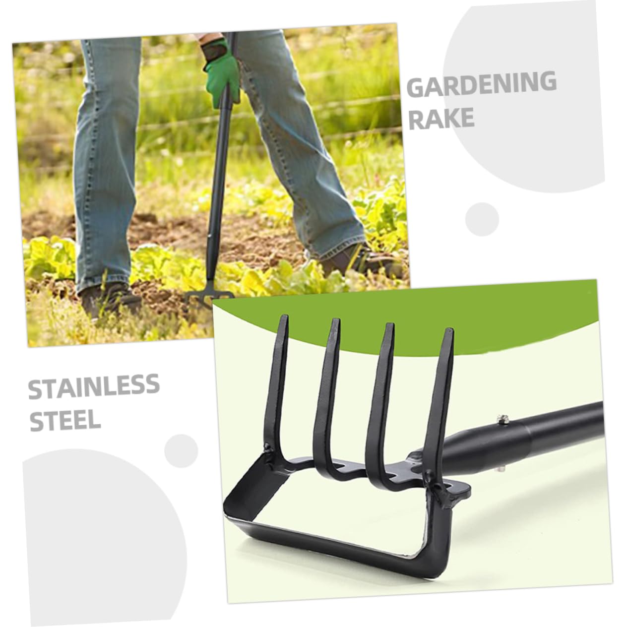 SHINEOFI Azada de Jardín y Rastrillo de Mano para Jardinería Doméstica, 3 Secciones 1.2 M, Acero Inoxidable, Mango Ergonómico, Herramienta Multifunción para Desherbar y Labrar en Patios y Jardines