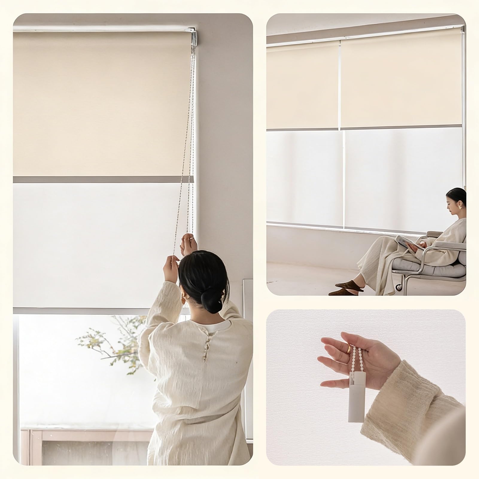Persianas enrollables dobles 2 en 1, opacas, día y noche, para puertas, oficina, dormitorio, 100 x 80 cm