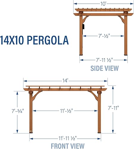 Miniatura 3 de Backyard Discovery Beaumont - Kit de pérgola tradicional de madera de cedro de 14 x 10 pies con techo enrejado, durabilidad para todas las Marrón