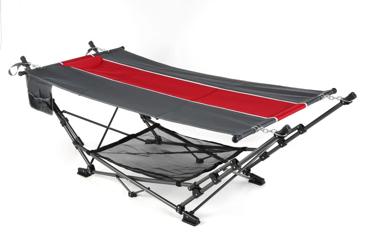 Primaster Camping Hängematte rot/grau 234x100x73,4cm Witterungsbeständig Ablage