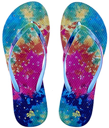Showaflops Womens Tie Dye, Printed Strap, Color: Multi/Turq, Size: 7/8 (8001-7/8)