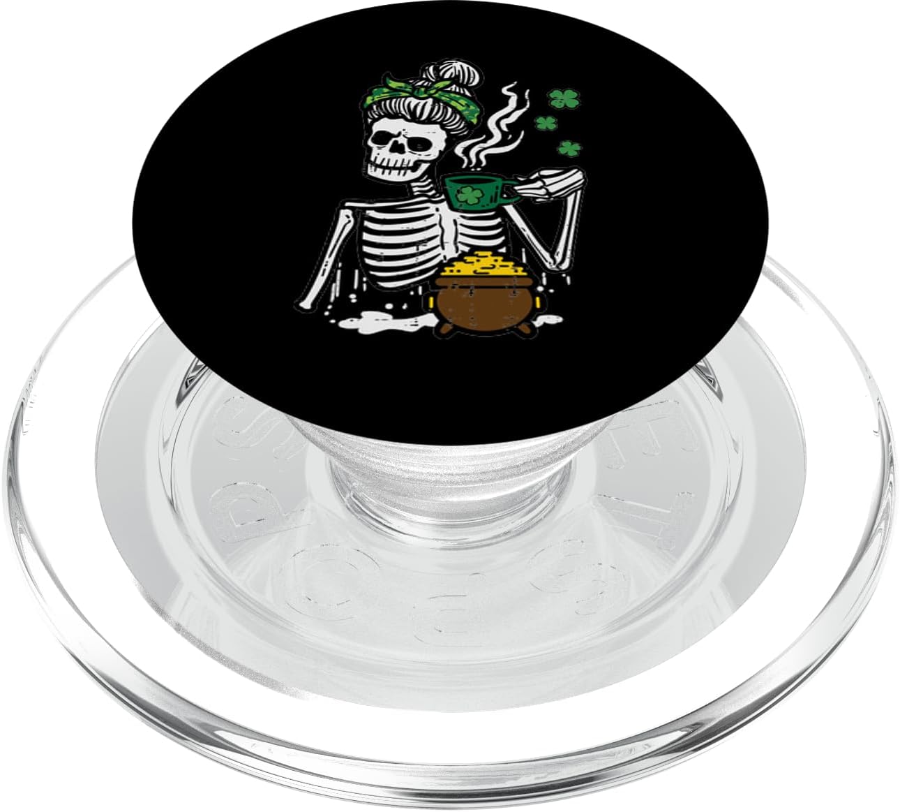St Patricks Day Skeleton Messy Bun Coffee Saint Paddys Women PopSockets MagSafe PopGrip for iPhone