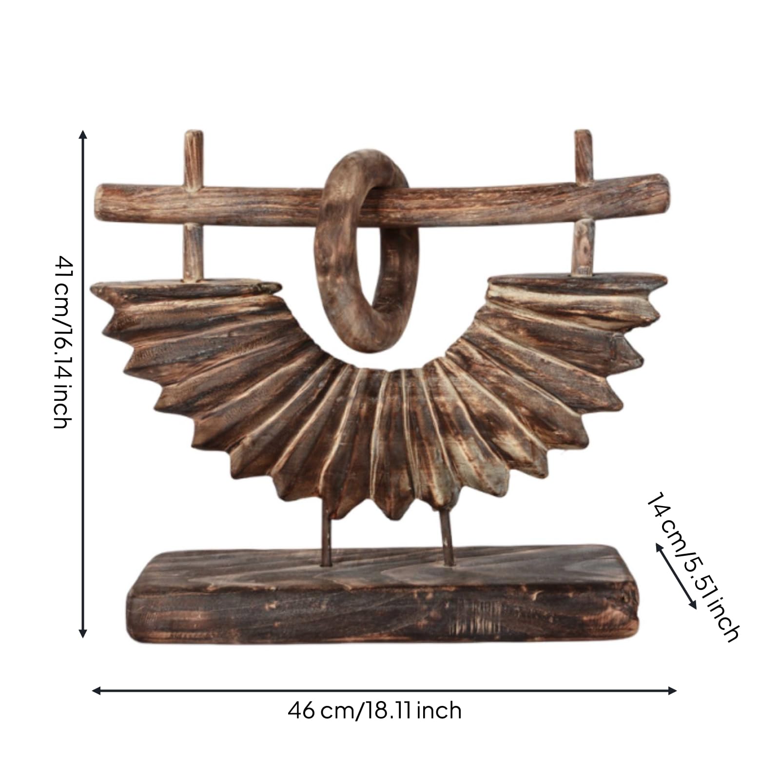 Baoblaze Scultura da Tavolo in Legno Massello Decorazione da Credenza Soprammobile Rustico Ornamento da Ripiano con Due Supporti Verticali E Cerchio Centrale Adatta per