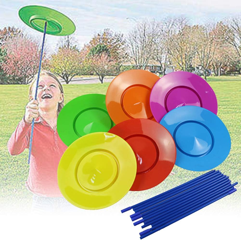 6pcs Juggling Spinning Plates with 12pcs Sticks, Hobby Circus Performance Spinning Plates, Balance Skills Showing Plate, for Circus Skills, Multi-Colors, Attracts Attention