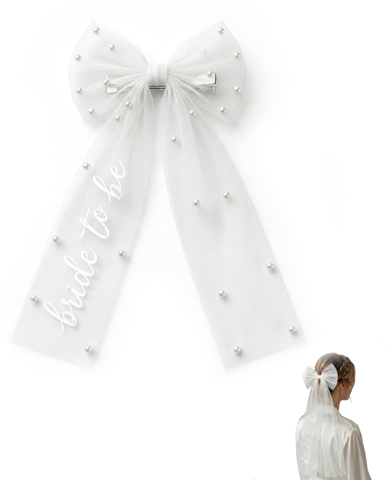Xdealcozyxc White Bride To Be Veil, 18 Cm X 45 Cm Bow Head Clip Bride To Be Veil For Party