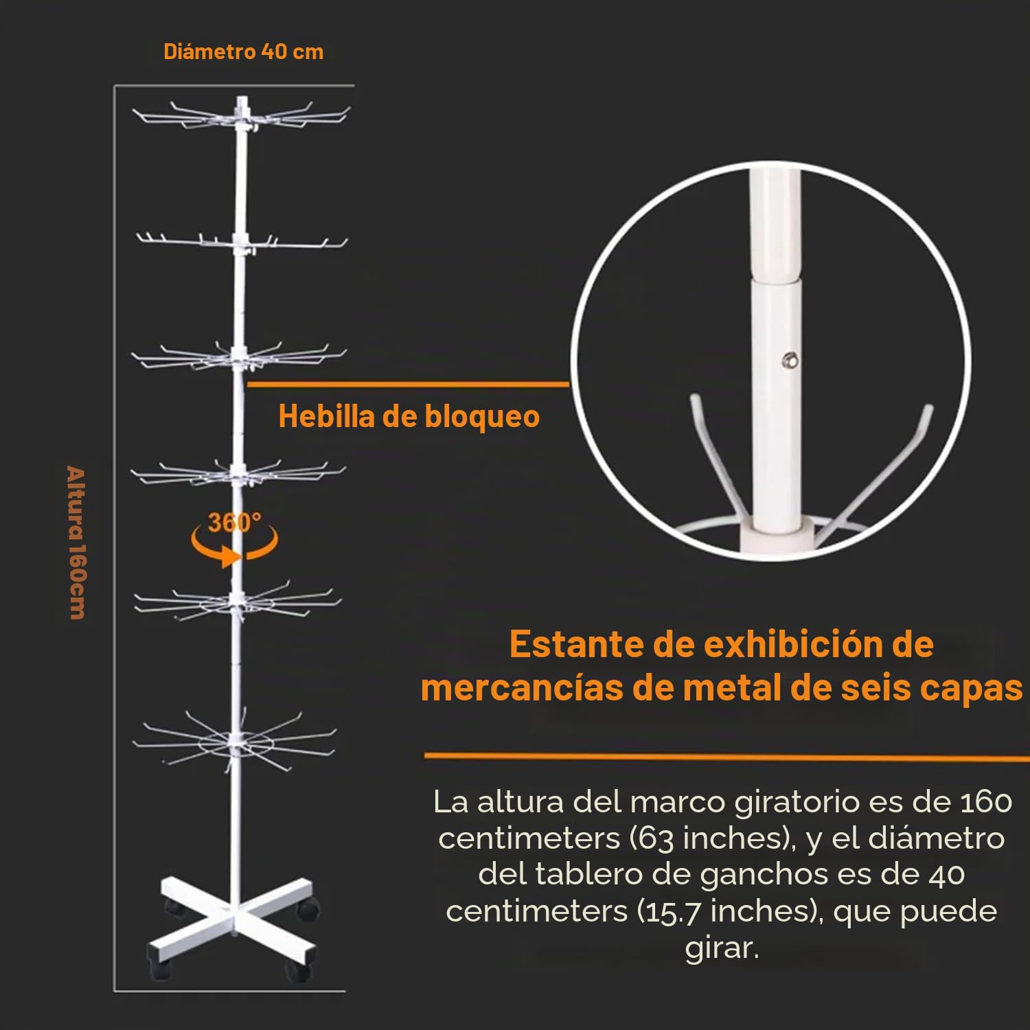 Estante De Exhibición Metálica Para Minoristas,Estantería Giratoria De 7 Niveles,Movibles y Ajustables Para Tiendas y Supermercados,Puede Contener Sombreros,Guantes,Bufandas,Accesorios,Etc.,(Blanco)