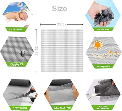 Miniatura 5 de Reemplazo de pantalla de ventana  Malla de nailon ajustable personalizada  Rollo de pantalla para puertas de ventanas y pantalla de patio con 1