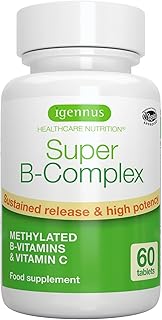 Super B-Complex - Hoge absorptie volledig spectrum B-vitamines met folaat, B6 & B12, plus vitamine C, onophoudelijke afgif...