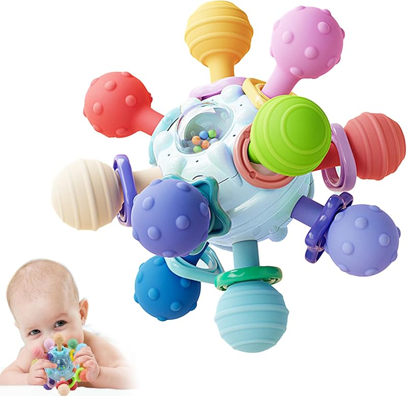 Baby Sensory Montessori Toy - Infant Teething Relief - Teethers for Newborn - Developmental Rattles Chew Toys Gifts for 0 3 6 9 12 18 Months Girl Boy -Toddler Travel Easter Toy for 1 2 One Year Old