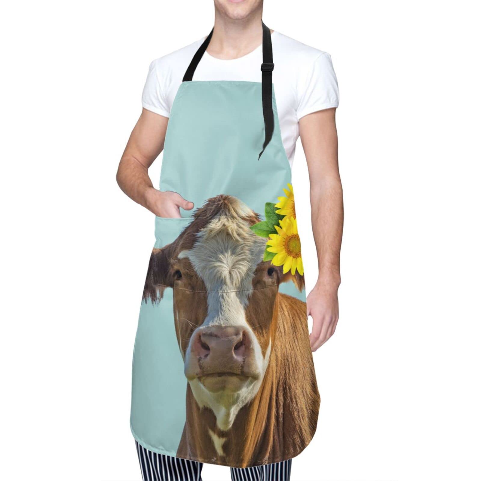 Cow Apron Cooking Aprons for Women With Pockets Men Chef Kitchen Apron Cute Waterproof Plus Size Aprons for Adults