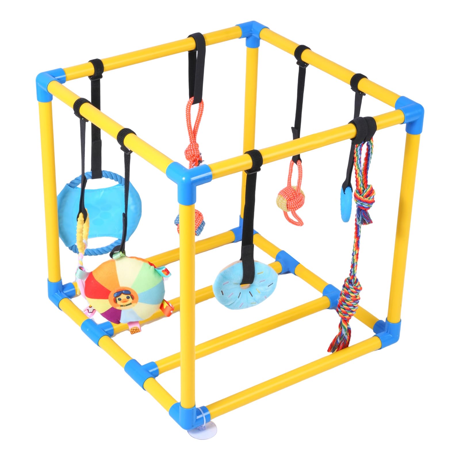 Huagerl Puppy Play Gym with 8 Hanging Toys for Small Dogs Cats, 19.5 inch Indoor Puppies Jungle Playground with Suction Cups, Interactive Funny Enrichment Activity Center to Keep Them Busy, PVC Frame