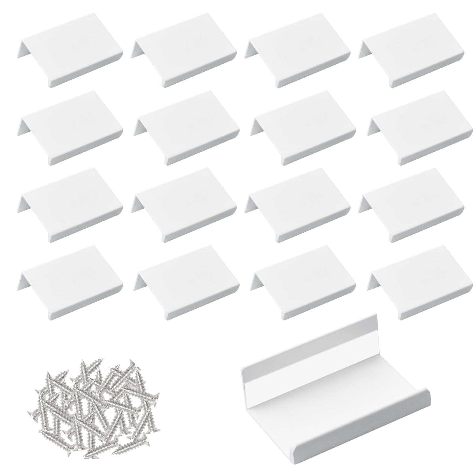 MOROBOR Mini Finger Edge Pull, 16 pcs Self Adhesive Pulls Modern Style Drawer Handle Right Angle Aluminum Alloy Invisible Handles for Cabinet Hardware Drawer,50mm/White