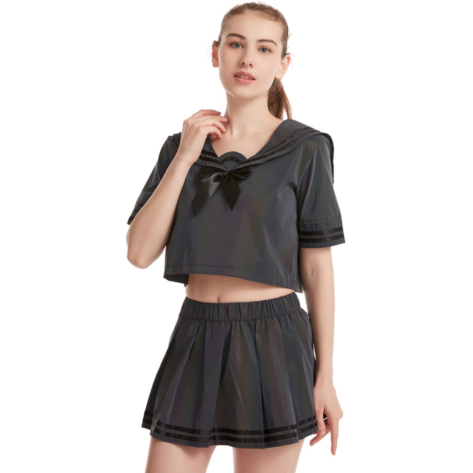 MLLM Conjunto de falda plisada para estudiantes, traje de marinero reflectante colorido para niñas, traje de falda plisada estilo universitario