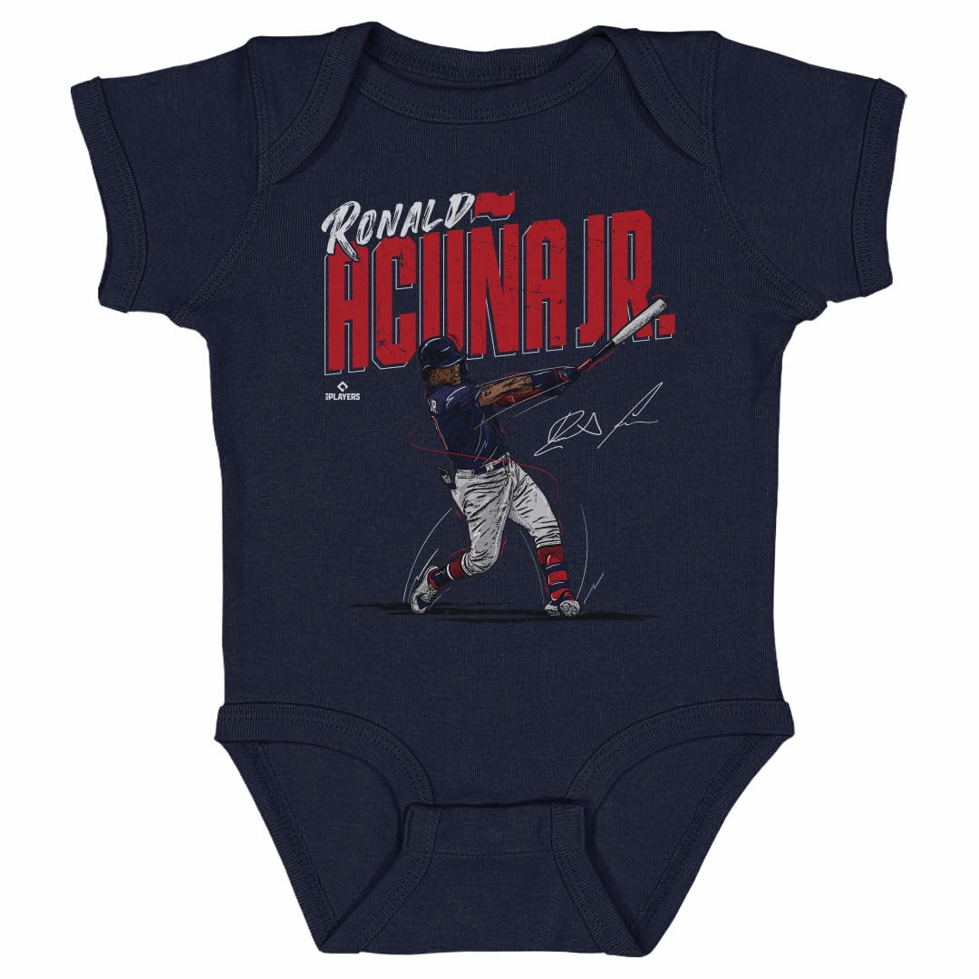 500 LEVEL Ronald Acuna Jr. Baby Infant One Piece Bodysuit (6M, Navy) - Ronald Acuna Jr. Chisel WHT
