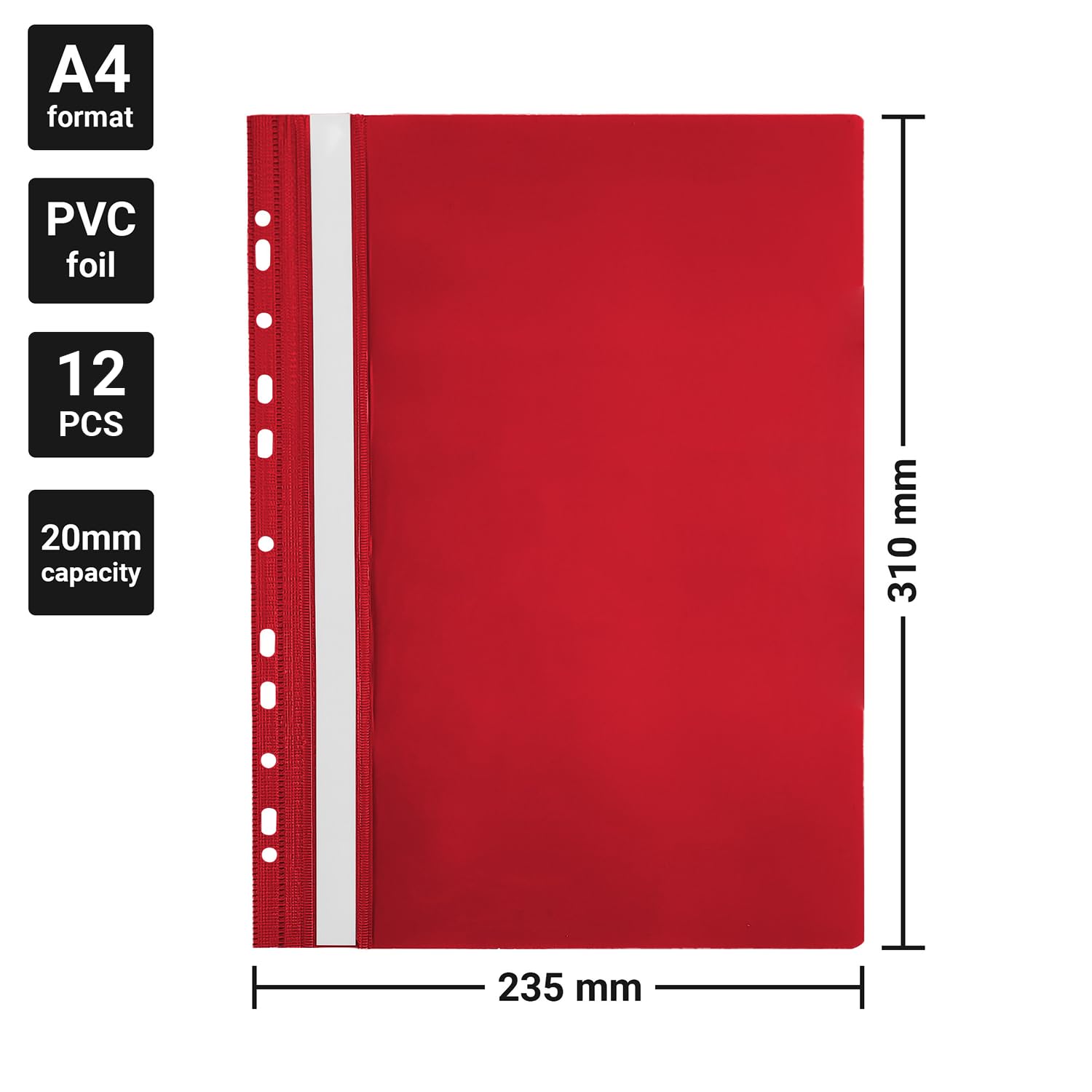 Netuno 12 dziurkowanych teczek na dokumenty, wielokolorowe, A4, plastikowe teczki A4, z paskami do etykietowania, kolorowe teczki do szkoły, biura, A4