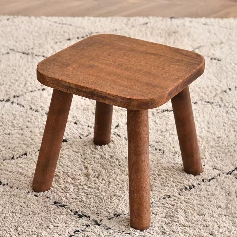 Natural Solid Wood Step Stool for Adults Sturdy Square Stool Multi-Use Foot Stool for Bathroom, Kitchen, Bedroom Easy Tool-Free Assembly, Holds 300lbs