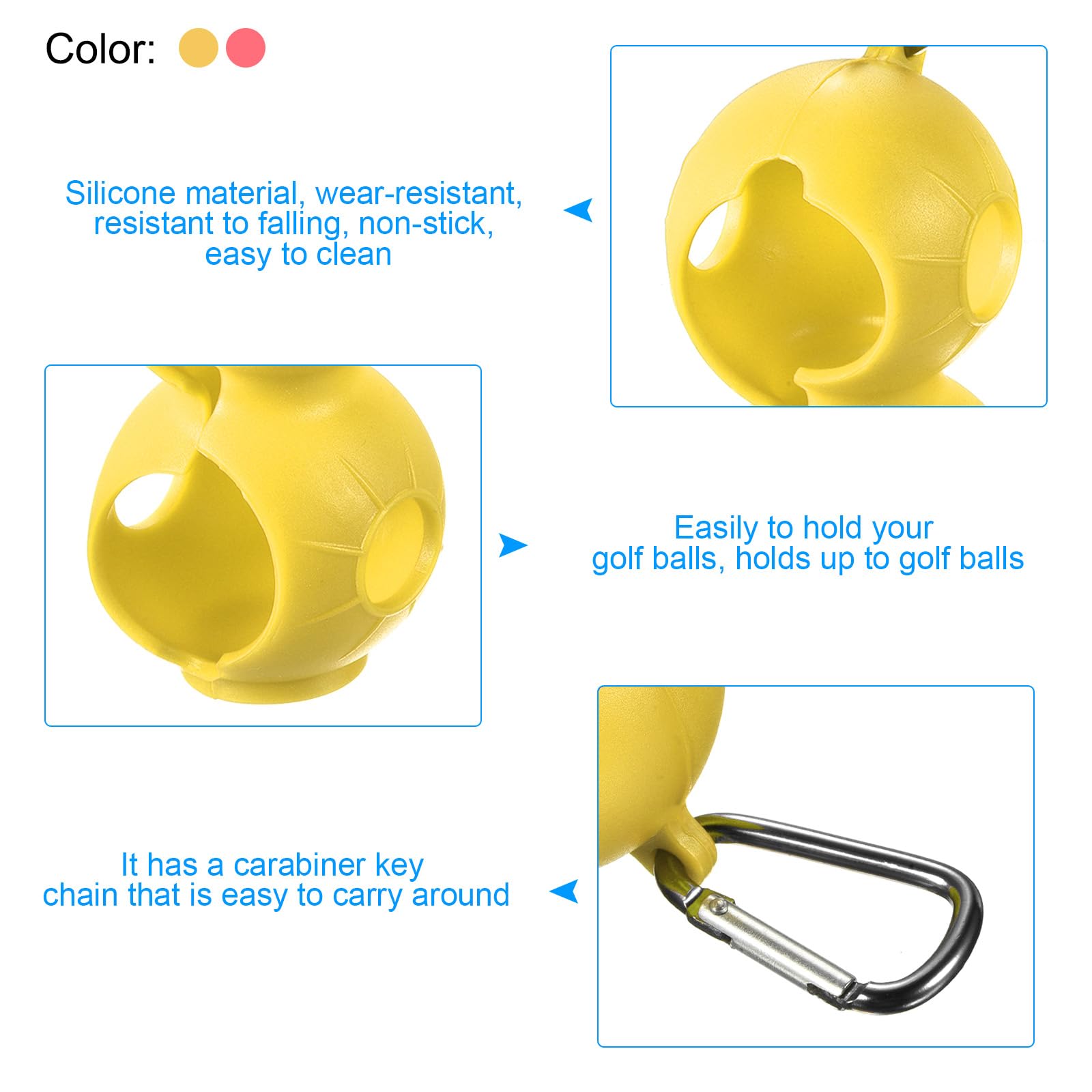 PATIKIL Golf Ball Holder, 2 Pack Silicone 2 Balls Carrier Protective Portable Sleeve with Buckle for Golf Bag Belt Pink, Yellow - Image 3