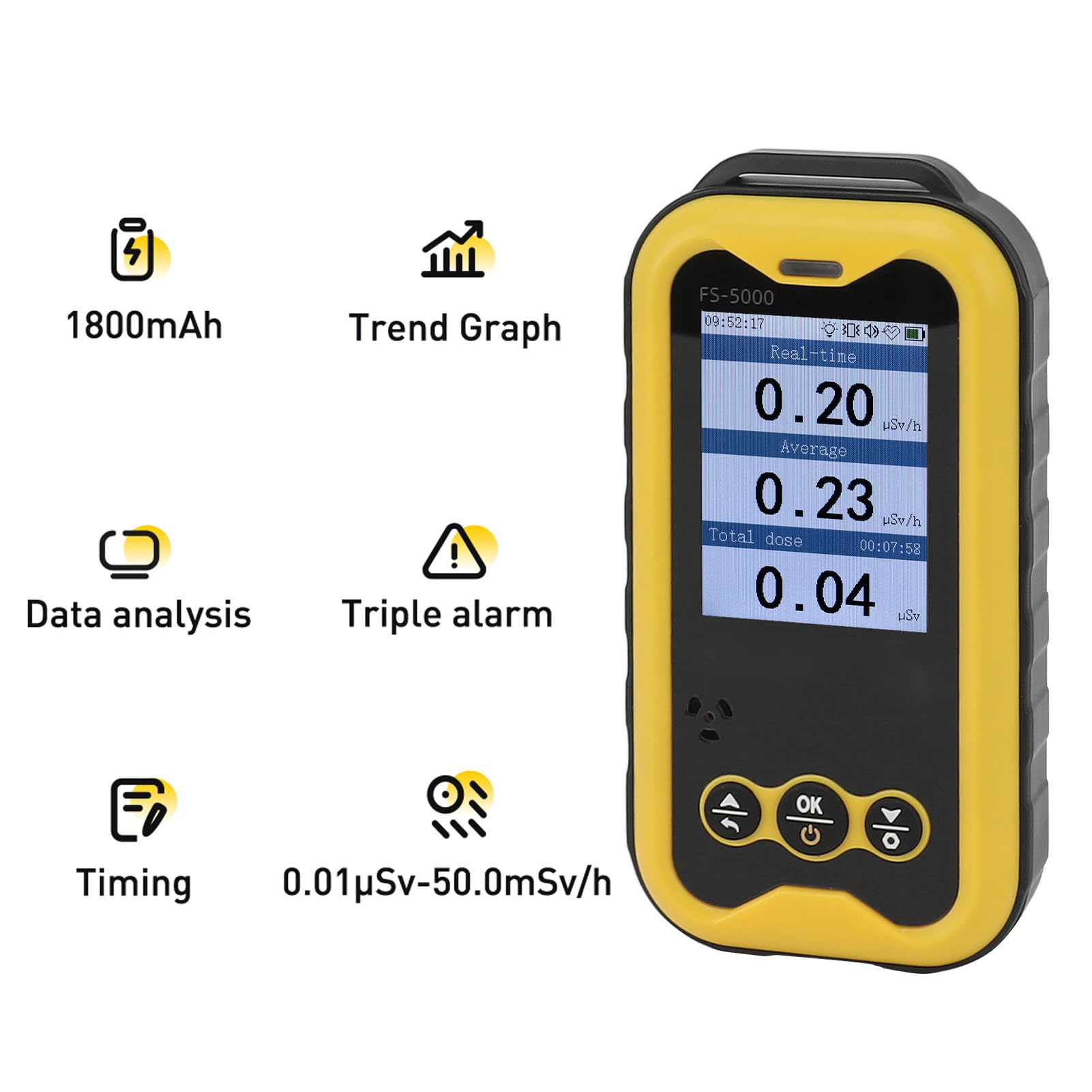 Geigerzähler, Beta Gamma Röntgen Strahlungsmonitor mit Ton Licht Alarm, USB Nuklear Strahlungs Detektor Monitor Messgerät Strahlung Dosimeter für Haus, Outdoor, Industrie, Laborato